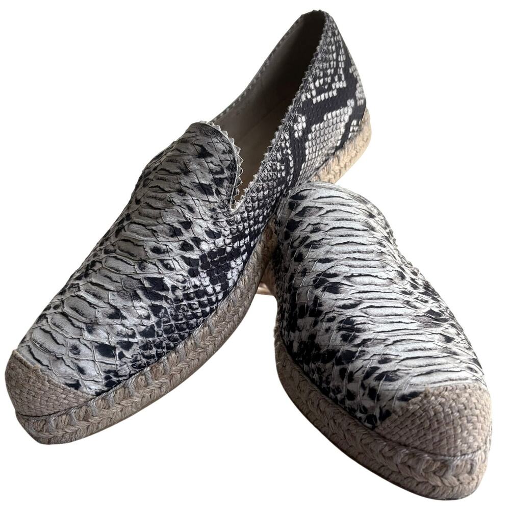 Stuart Weitzman Snakeskin Espadrille Flats Beige Black Women’s 6.5